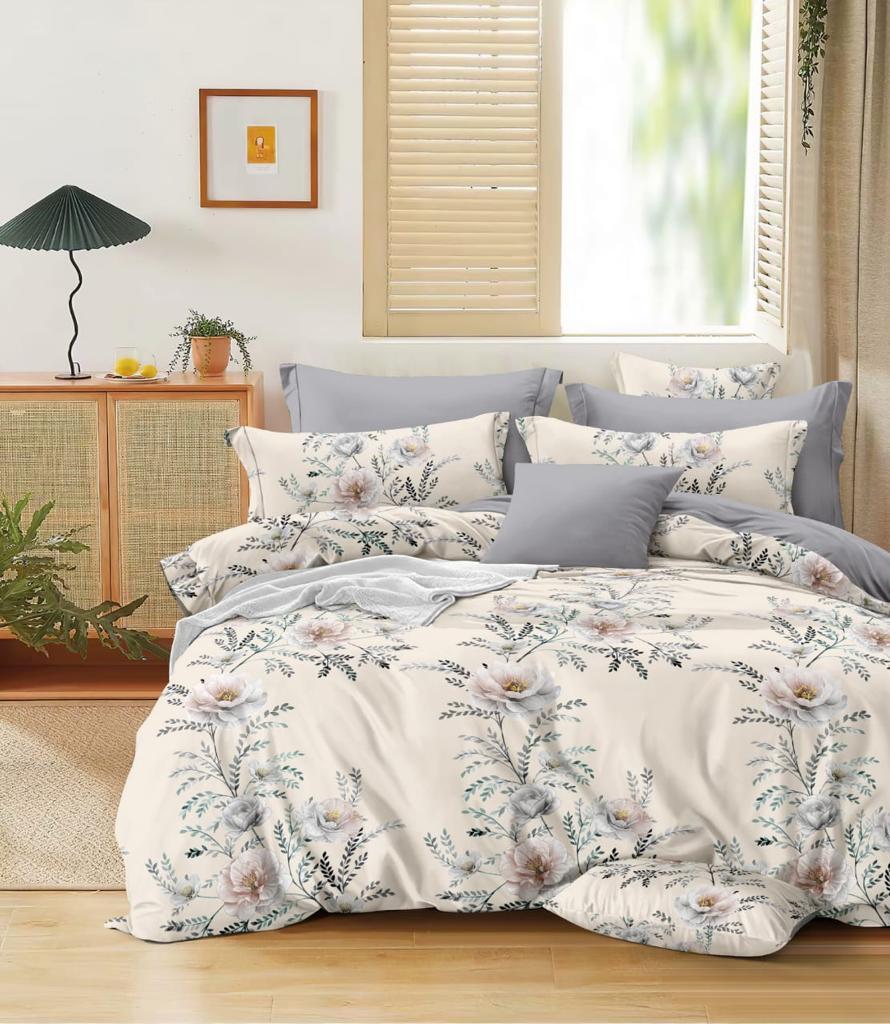 Bigger Fish 240 TC Poly cotton King Size Bedsheet 108x108 Inch with 2 Pillow Cover (Multicolor)