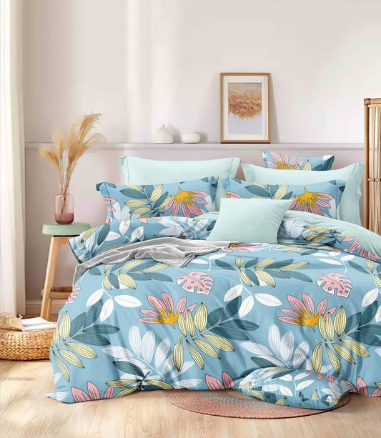 Bigger Fish 240 TC Poly cotton King Size Bedsheet 108x108 Inch with 2 Pillow Cover (Multicolor)