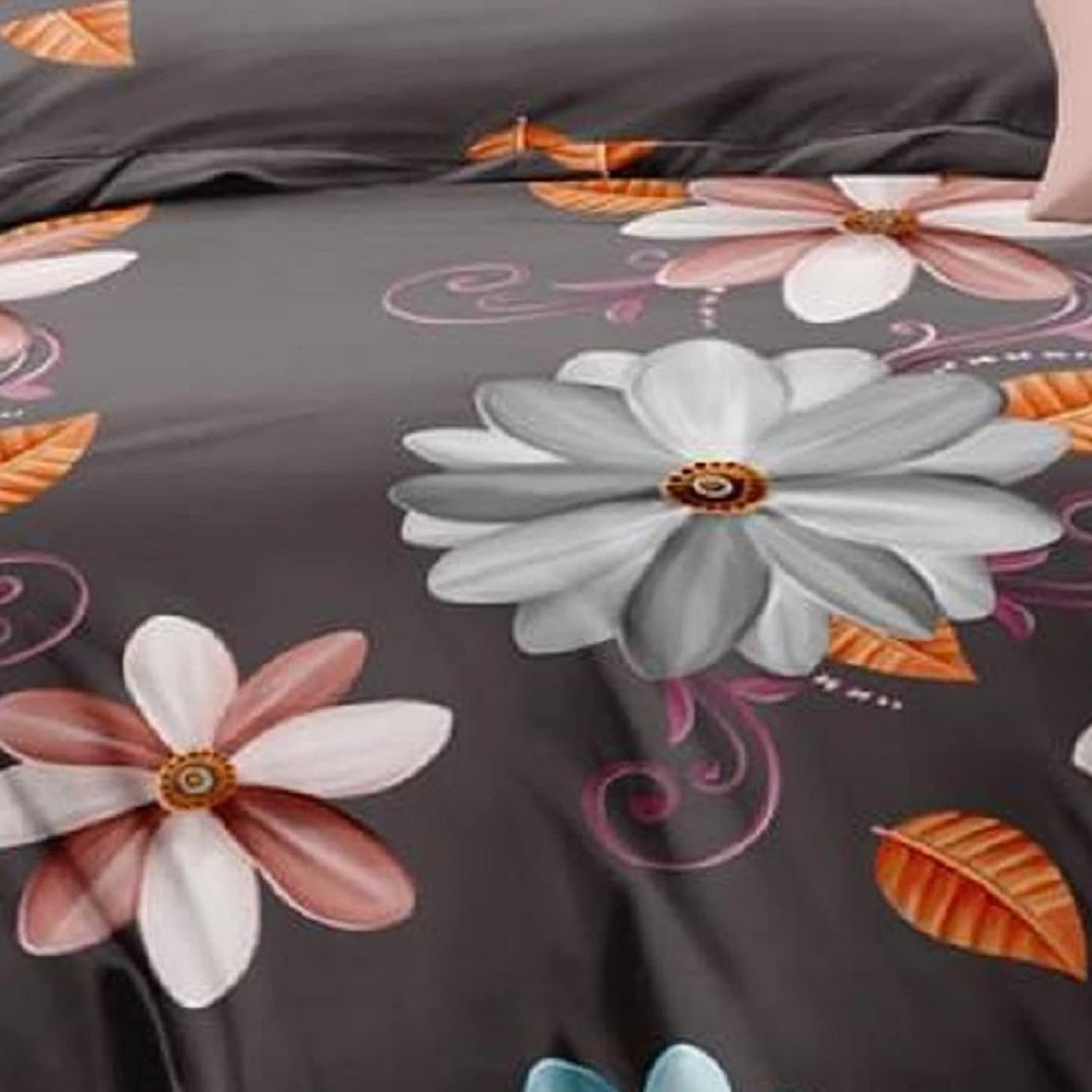 Bigger Fish Comfy 240 TC Polycotton Double Floral Flat Bedsheet 90x100 Inch with 2 Pillow Cover (Grey)