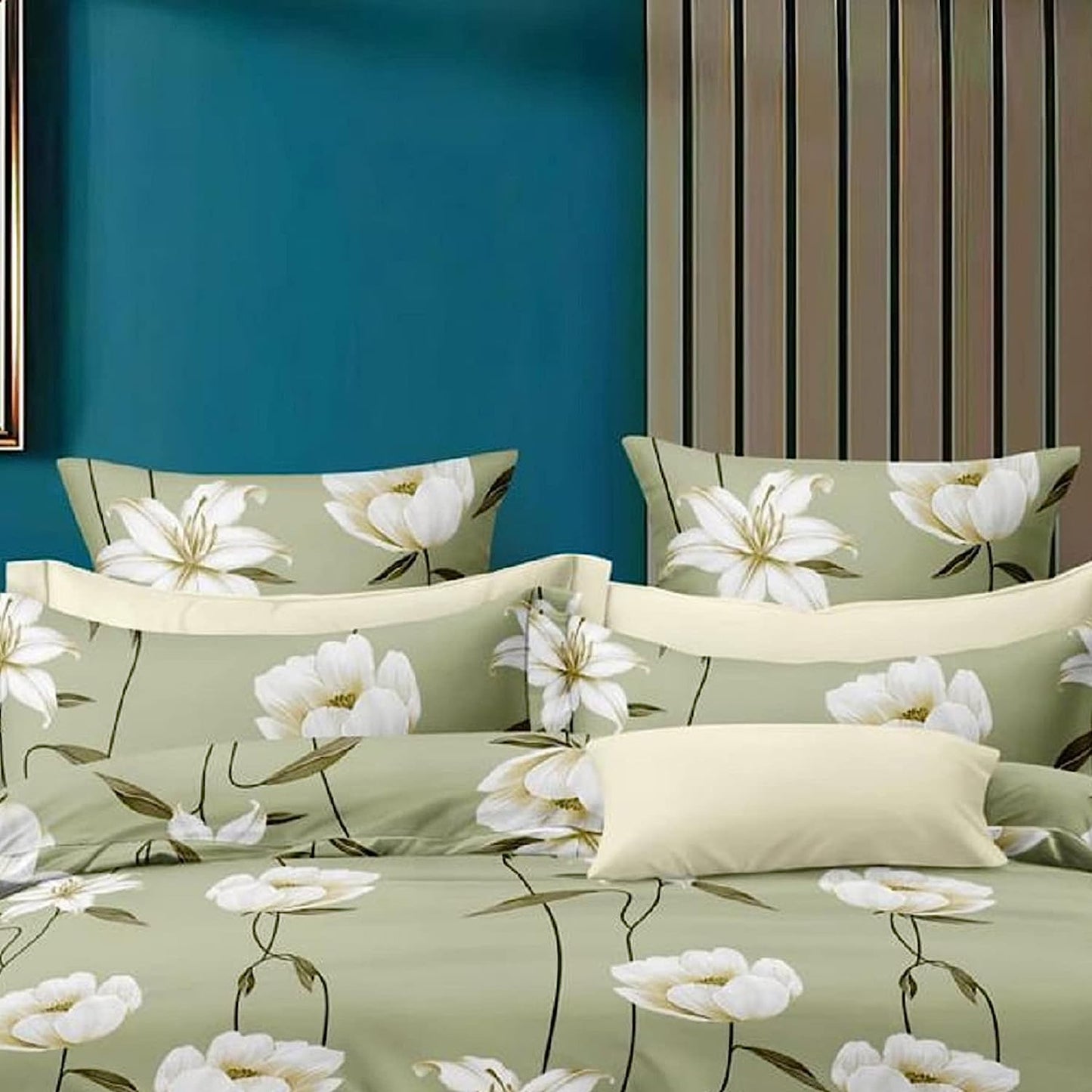 Bigger Fish Comfy 240 TC Polycotton Double Abstract Flat Bedsheet 90x100 Inch with 2 Pillow Cover ( Green)