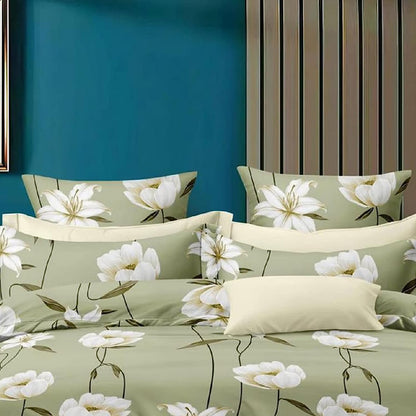 Bigger Fish Comfy 240 TC Polycotton Double Abstract Flat Bedsheet 90x100 Inch with 2 Pillow Cover ( Green)