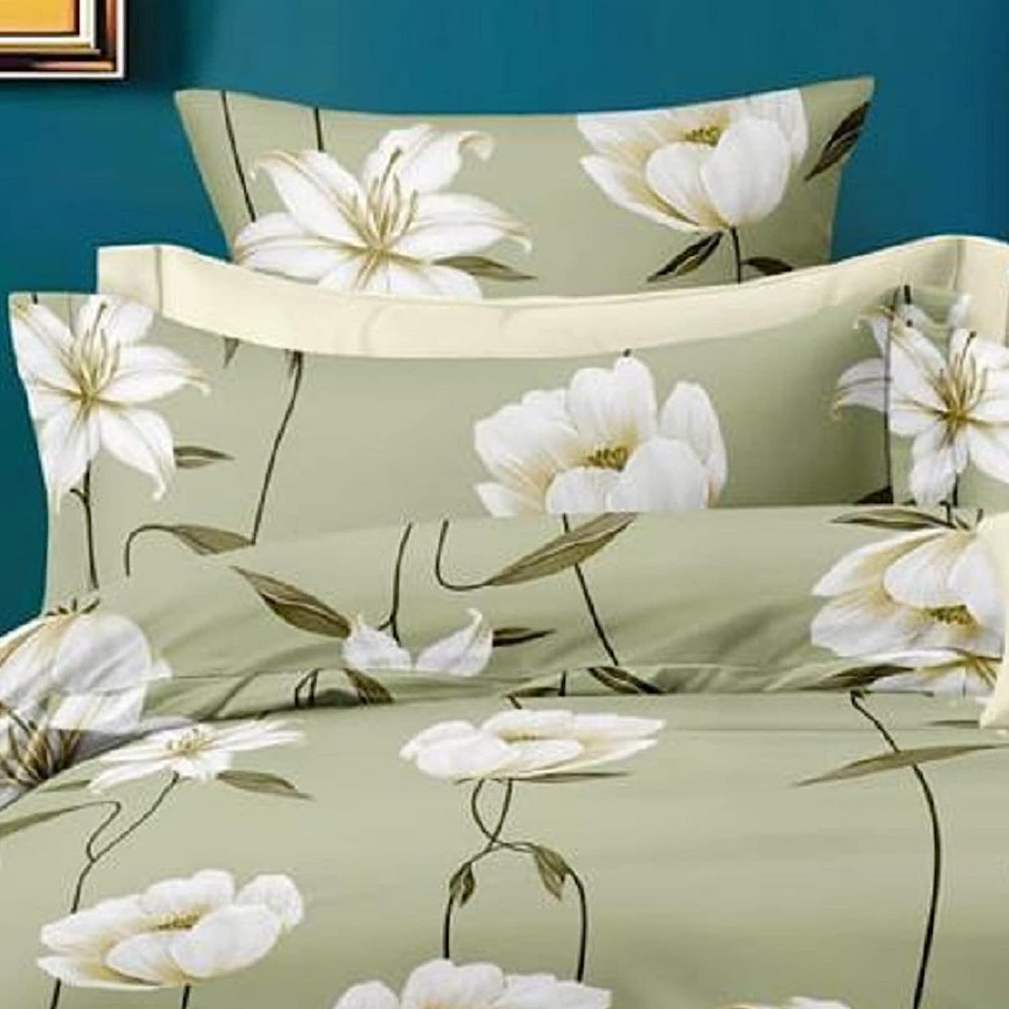 Bigger Fish Comfy 240 TC Polycotton Double Abstract Flat Bedsheet 90x100 Inch with 2 Pillow Cover ( Green)