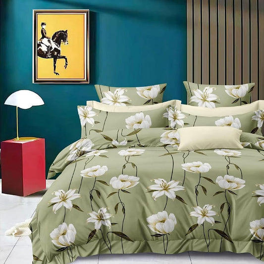 Bigger Fish Comfy 240 TC Polycotton Double Abstract Flat Bedsheet 90x100 Inch with 2 Pillow Cover ( Green)
