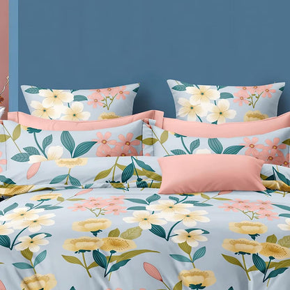 Bigger Fish Comfy 240 TC Polycotton Double Abstract Flat Bedsheet 90x100 Inch with 2 Pillow Cover ( Sky Blue)