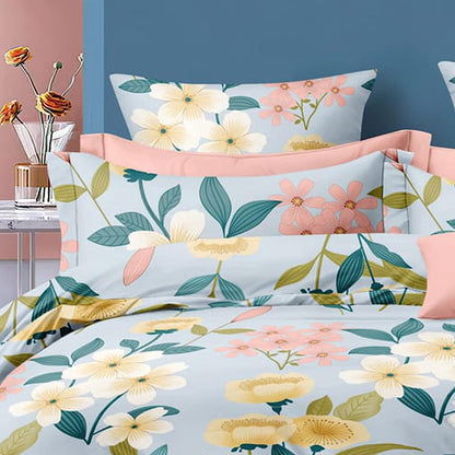 Bigger Fish Comfy 240 TC Polycotton Double Abstract Flat Bedsheet 90x100 Inch with 2 Pillow Cover ( Sky Blue)