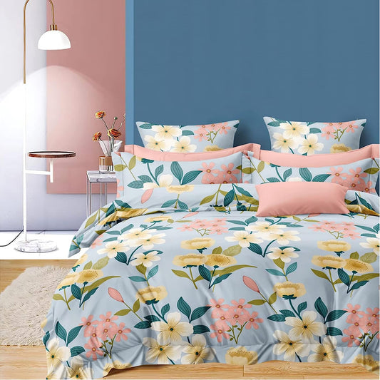 Bigger Fish Comfy 240 TC Polycotton Double Abstract Flat Bedsheet 90x100 Inch with 2 Pillow Cover ( Sky Blue)