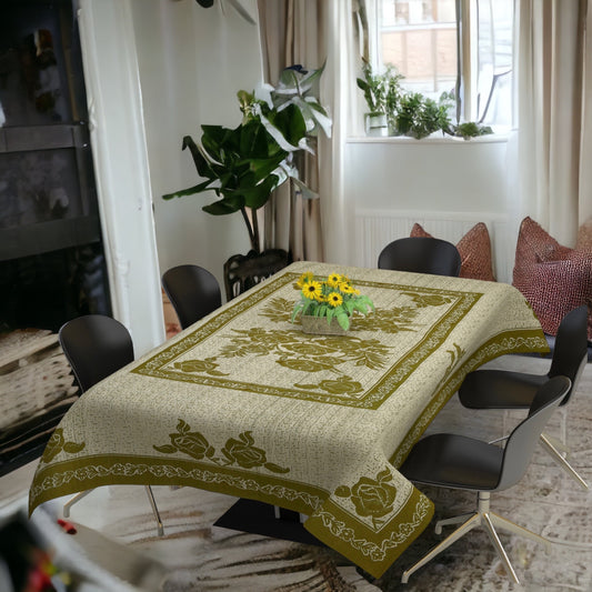 Bigger Fish Polycotton Printed 6-8 Seater Decorative 60x90 Inch Dining Table Cover (Green)