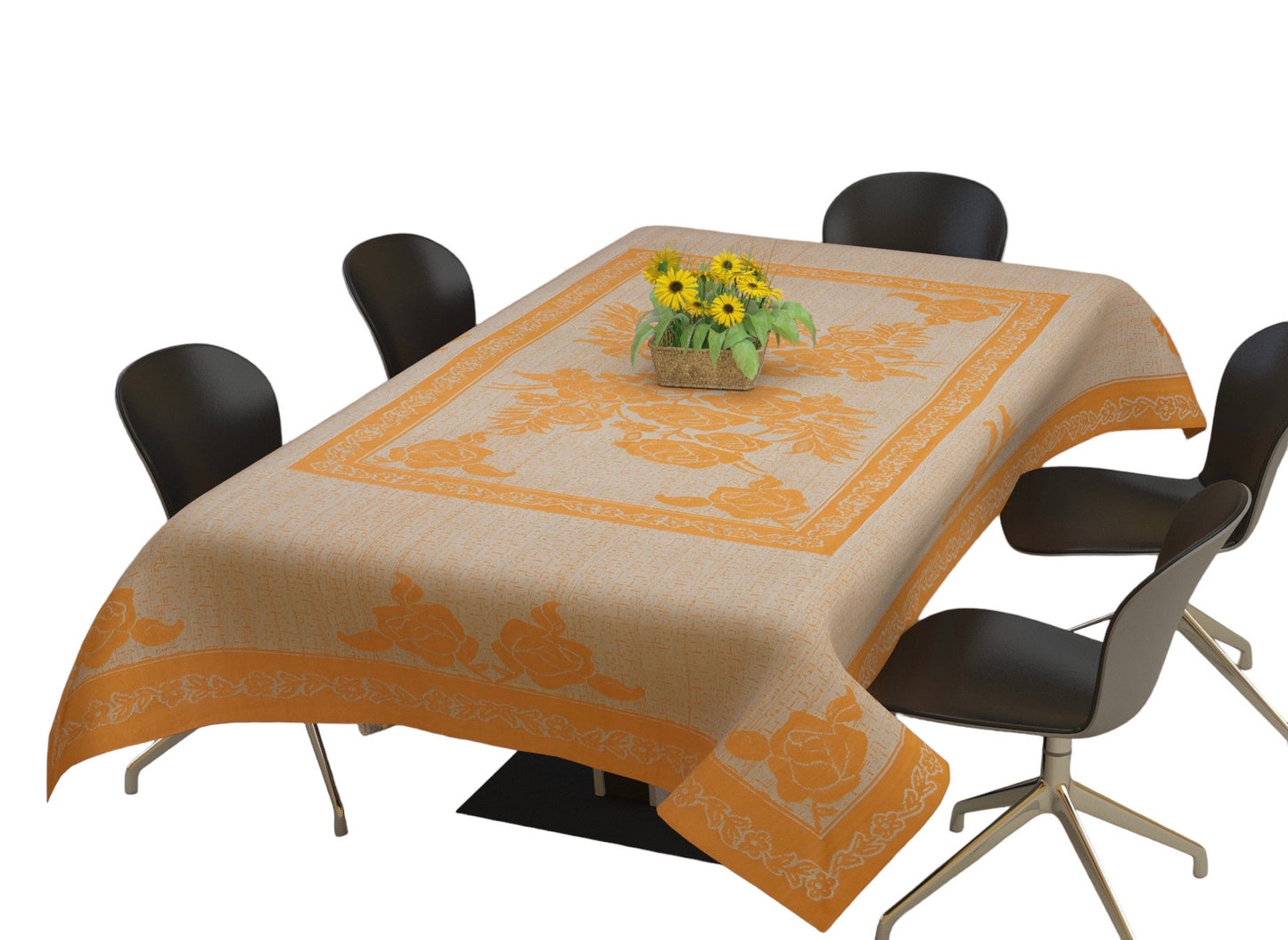 Bigger Fish Polycotton Printed 6-8 Seater Decorative 60x90 Inch Dining Table Cover (Mustard)