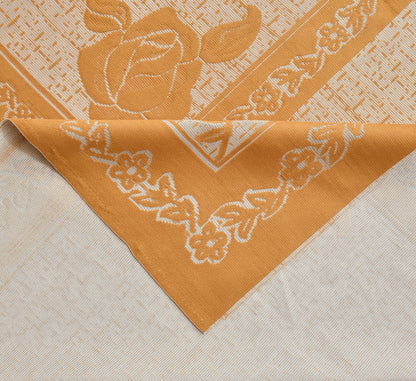 Bigger Fish Polycotton Printed 6-8 Seater Decorative 60x90 Inch Dining Table Cover (Mustard)