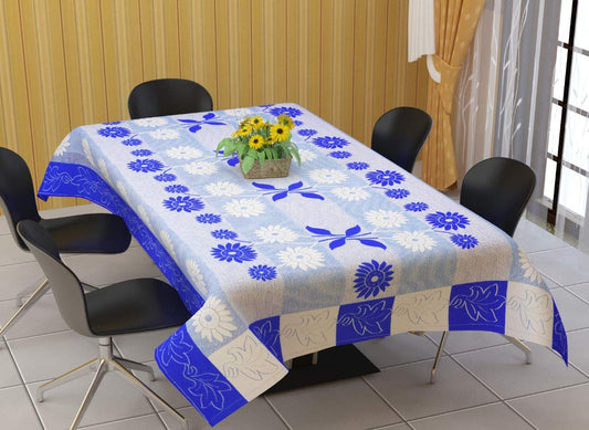 Bigger Fish Poly Cotton , Decorative Hand Made Floral Design Dining Table Cover for 6-8 Seater (60 X 90 Inches) (Blue)