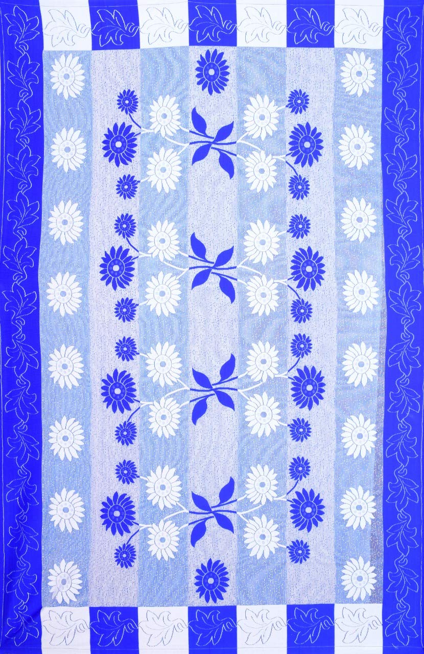 Bigger Fish Poly Cotton , Decorative Hand Made Floral Design Dining Table Cover for 6-8 Seater (60 X 90 Inches) (Blue)