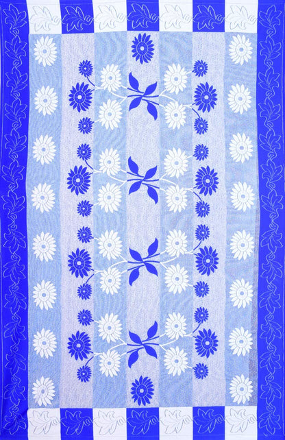 Bigger Fish Poly Cotton , Decorative Hand Made Floral Design Dining Table Cover for 6-8 Seater (60 X 90 Inches) (Blue)