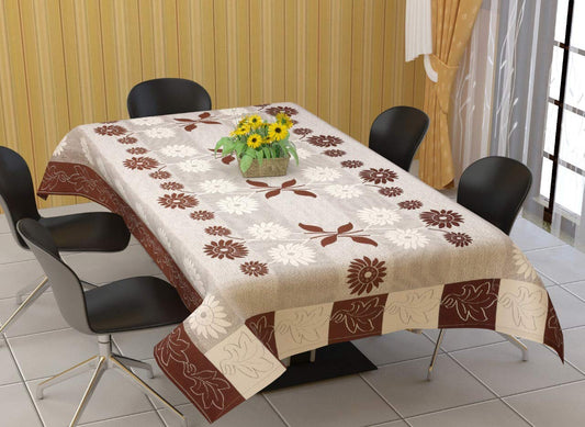 Bigger Fish Poly Cotton , Decorative Hand Made Floral Design Dining Table Cover for 6-8 Seater (60 X 90 Inches) (Brown)