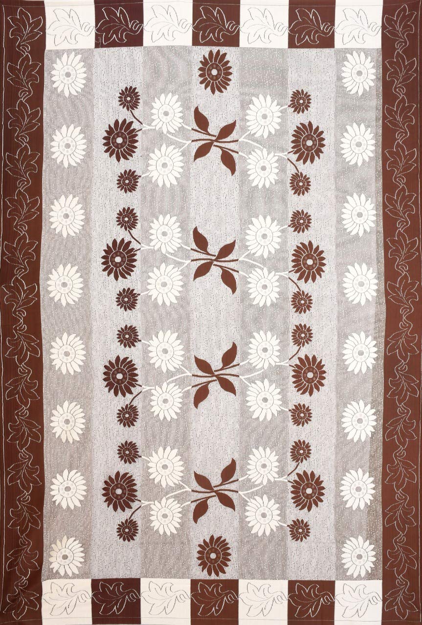 Bigger Fish Poly Cotton , Decorative Hand Made Floral Design Dining Table Cover for 6-8 Seater (60 X 90 Inches) (Brown)