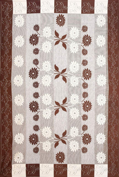 Bigger Fish Poly Cotton , Decorative Hand Made Floral Design Dining Table Cover for 6-8 Seater (60 X 90 Inches) (Brown)