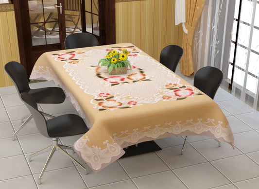 Bigger Fish Poly Cotton , Decorative Hand Made Dining Table Cover for 6 Seater (60 X 90 Inches) (Cream)