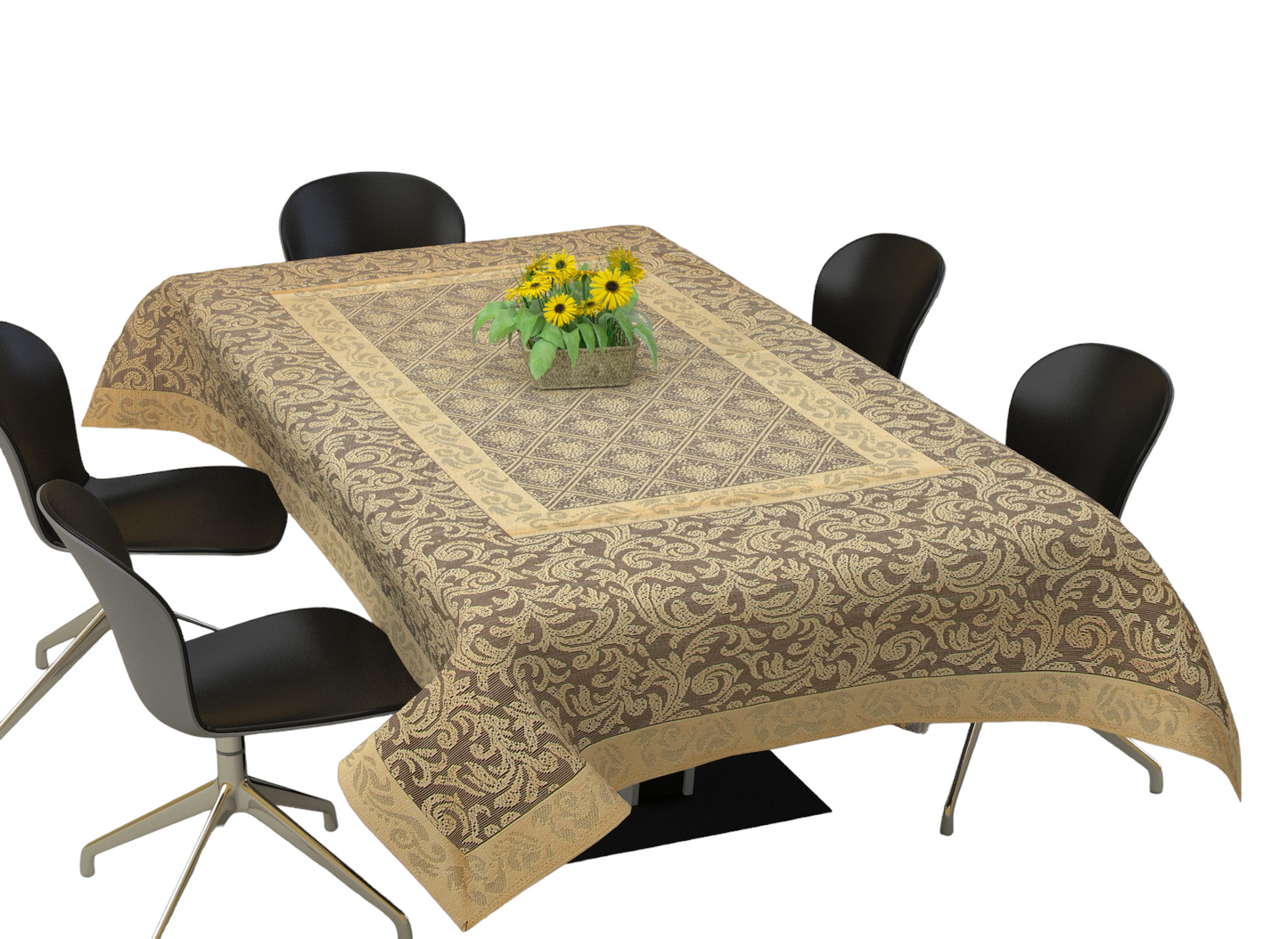 Bigger Fish Polycotton Jall Design Printed 6-8 Seater Decorative 60x90 Inch Dining Table Cover (Gold)