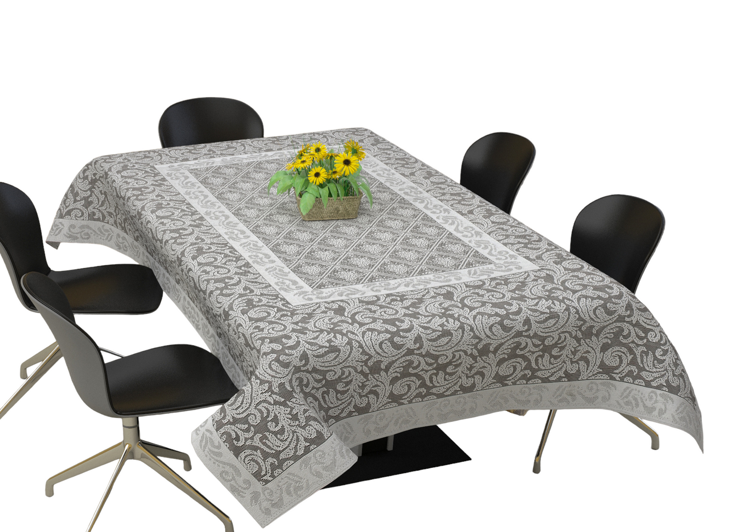 Bigger Fish Polycotton Jall Design Printed 6-8 Seater Decorative 60x90 Inch Dining Table Cover (Grey)