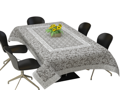 Bigger Fish Polycotton Jall Design Printed 6-8 Seater Decorative 60x90 Inch Dining Table Cover (Grey)