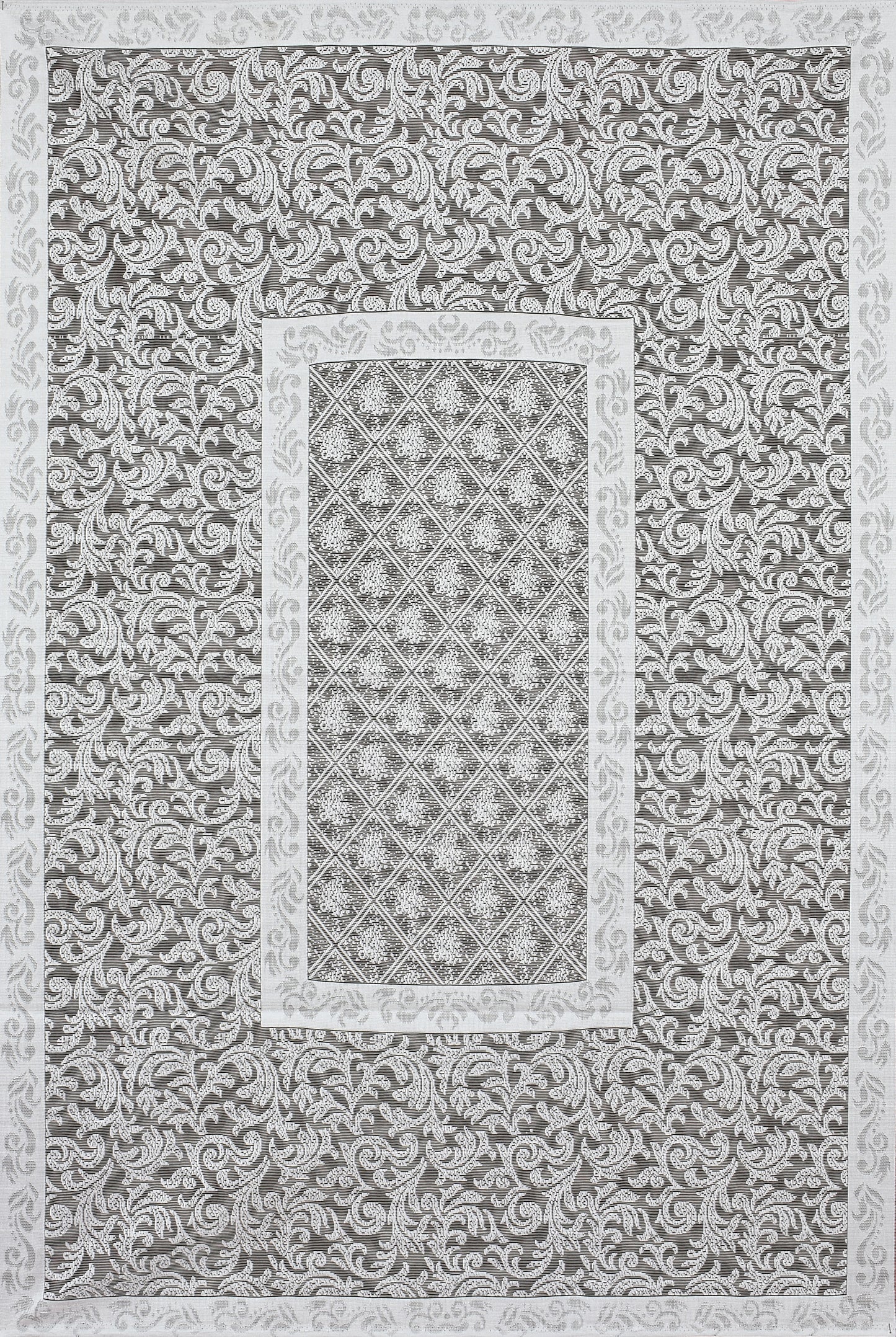 Bigger Fish Polycotton Jall Design Printed 6-8 Seater Decorative 60x90 Inch Dining Table Cover (Grey)