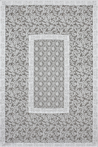 Bigger Fish Polycotton Jall Design Printed 6-8 Seater Decorative 60x90 Inch Dining Table Cover (Grey)