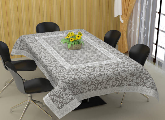 Bigger Fish Polycotton Jall Design Printed 6-8 Seater Decorative 60x90 Inch Dining Table Cover (Grey)