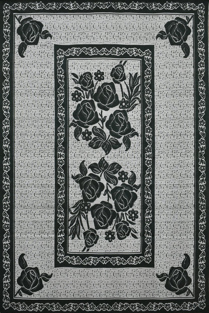 Bigger Fish Poly Cotton , Decorative Hand Made Dining Table Cover for 6 Seater (60 X 90 Inches) (Black)