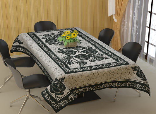 Bigger Fish Poly Cotton , Decorative Hand Made Dining Table Cover for 6 Seater (60 X 90 Inches) (Black)