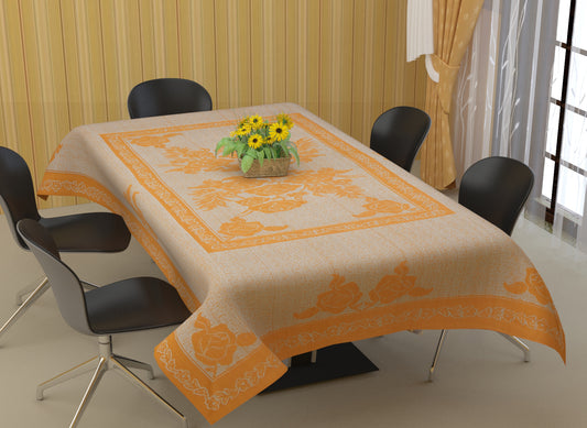 Bigger Fish Poly Cotton , Decorative Hand Made Dining Table Cover for 6 Seater (60 X 90 Inches) (Gold)