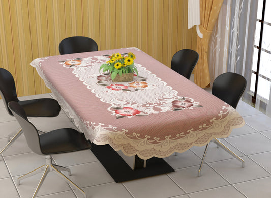 Bigger Fish Poly Cotton , Decorative Hand Made Oval Dining Table Cover for 6 Seater (60 X 90 Inches) (Rust)