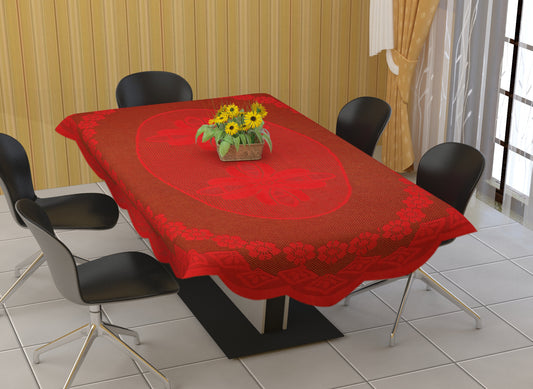 Bigger Fish Poly Cotton , Decorative Hand Made Oval Dining Table Cover for 6-8 Seater (60 X 90 Inches) (Maroon)