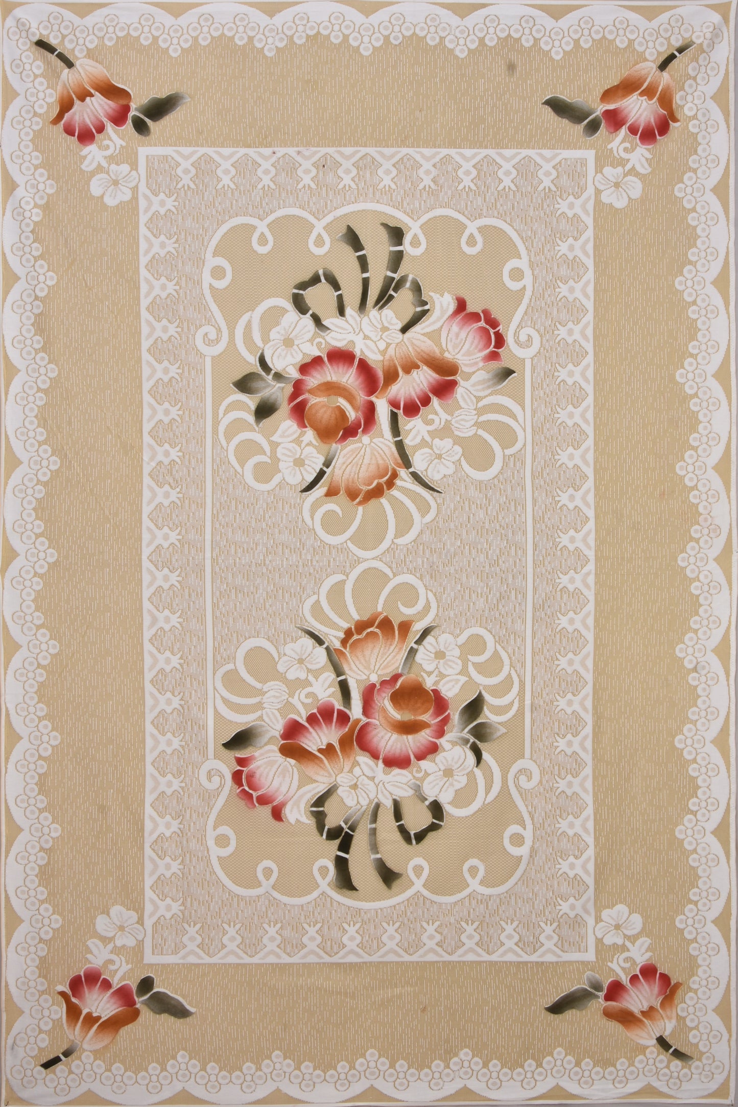 Bigger Fish Poly Cotton , Decorative Hand Made Dining Table Cover for 6 Seater (60 X 90 Inches) (Cream)