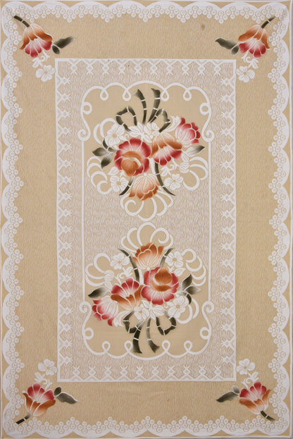Bigger Fish Poly Cotton , Decorative Hand Made Dining Table Cover for 6 Seater (60 X 90 Inches) (Cream)