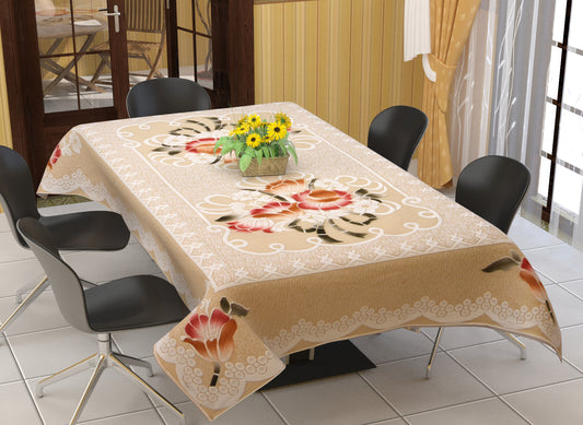 Bigger Fish Poly Cotton , Decorative Hand Made Dining Table Cover for 6 Seater (60 X 90 Inches) (Cream)