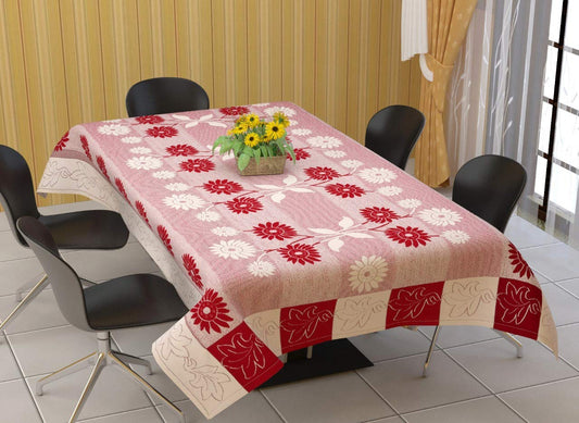 Bigger Fish Poly Cotton , Decorative Hand Made Floral Design Dining Table Cover for 6-8 Seater (60 X 90 Inches) (Red)