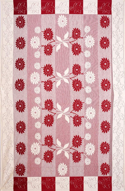 Bigger Fish Poly Cotton , Decorative Hand Made Floral Design Dining Table Cover for 6-8 Seater (60 X 90 Inches) (Red)
