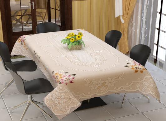 Bigger Fish Poly Cotton , Decorative Hand Made Flower Dining Table Cover for 6 Seater (60 X 90 Inches) (Cream)