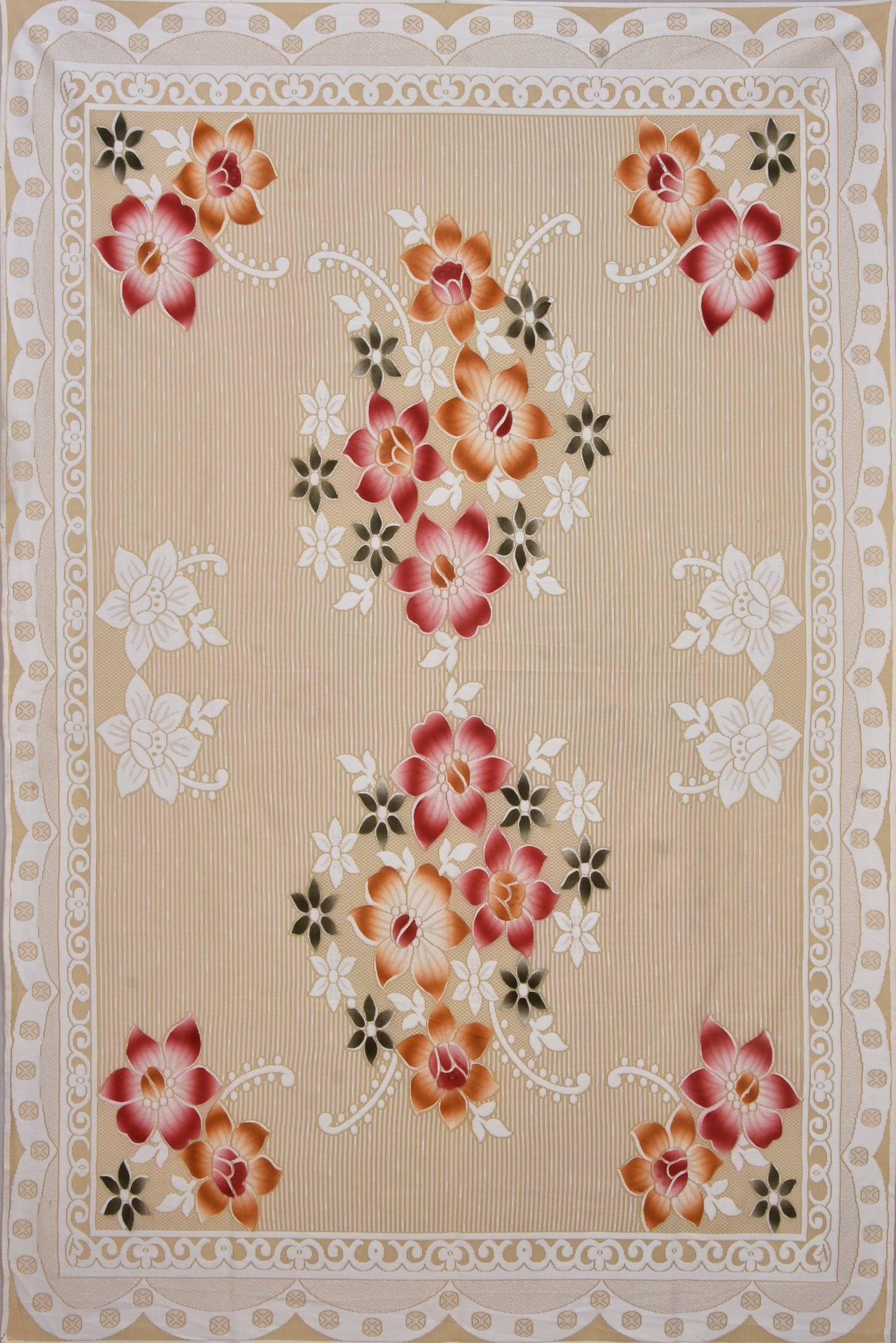 Bigger Fish Poly Cotton , Decorative Hand Made Star Pattern Dining Table Cover for 6 Seater (60 X 90 Inches) (Cream)