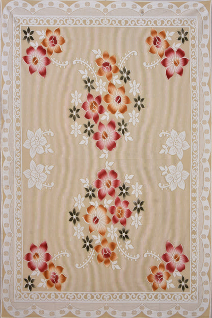 Bigger Fish Poly Cotton , Decorative Hand Made Star Pattern Dining Table Cover for 6 Seater (60 X 90 Inches) (Cream)