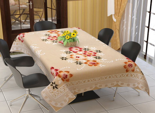 Bigger Fish Poly Cotton , Decorative Hand Made Star Pattern Dining Table Cover for 6 Seater (60 X 90 Inches) (Cream)