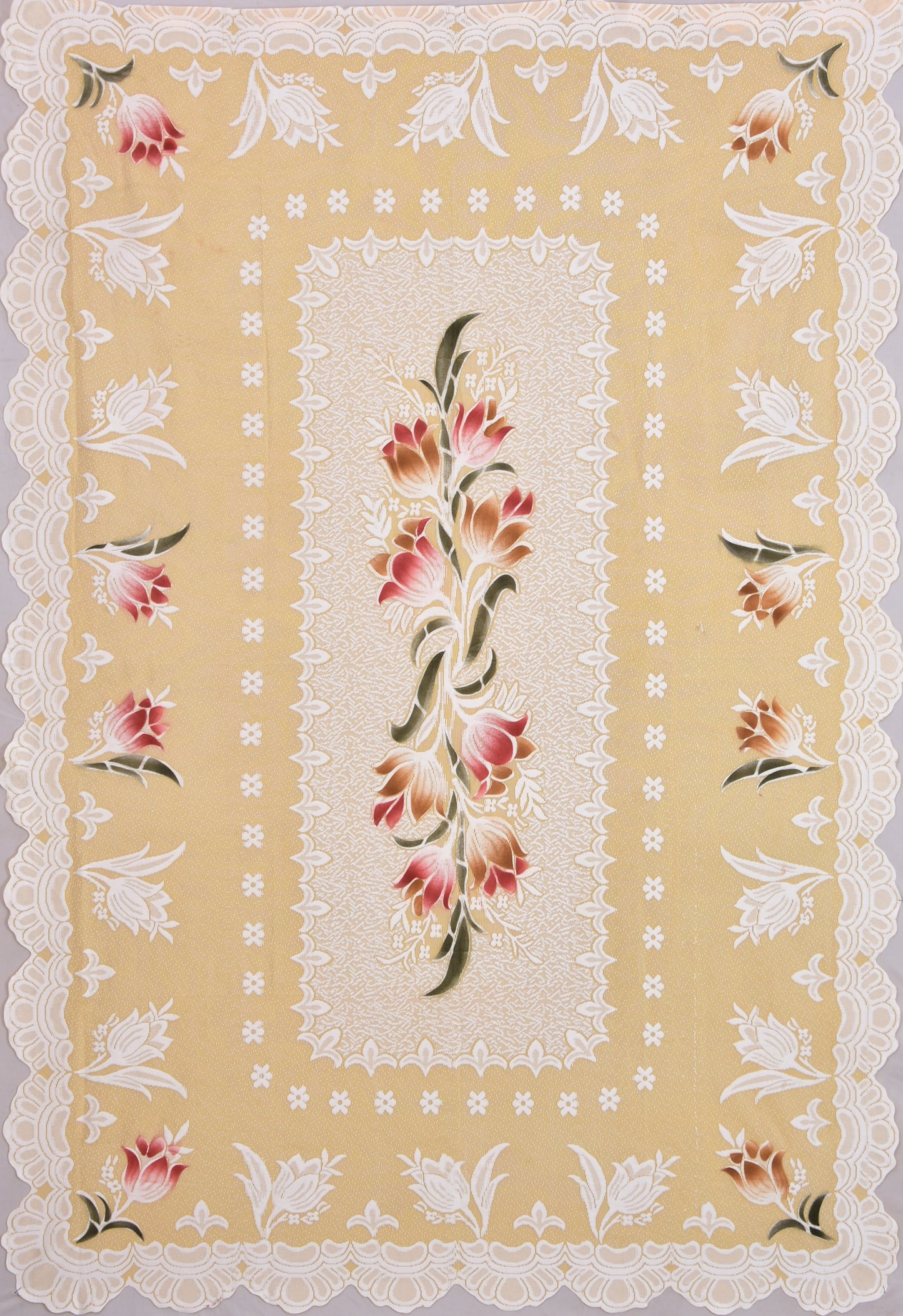 Bigger Fish Poly Cotton , Decorative Hand Made Dining Table Cover for 6 Seater (60 X 90 Inches) (Cream)