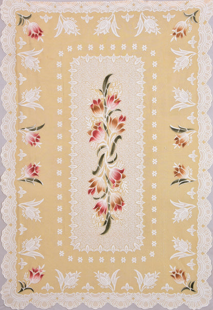 Bigger Fish Poly Cotton , Decorative Hand Made Dining Table Cover for 6 Seater (60 X 90 Inches) (Cream)