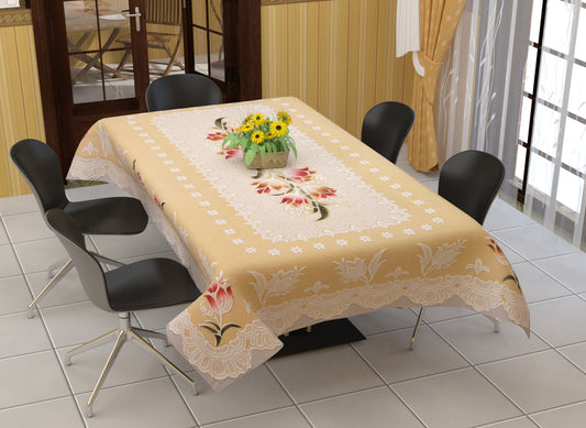 Bigger Fish Poly Cotton , Decorative Hand Made Dining Table Cover for 6 Seater (60 X 90 Inches) (Cream)