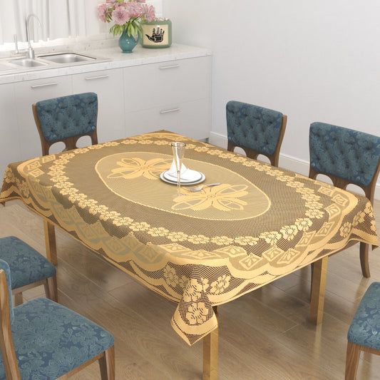 Bigger Fish Poly Cotton , Decorative Hand Made Dining Table Cover for 6-8 Seater (60 X 90 Inches) (Gold)