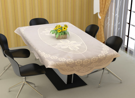 Bigger Fish Poly Cotton , Decorative Hand Made Oval Dining Table Cover for 6-8 Seater (60 X 90 Inches) (Cream)
