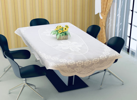 Bigger Fish Poly Cotton , Decorative Hand Made Oval Dining Table Cover for 6-8 Seater (60 X 90 Inches) (White)