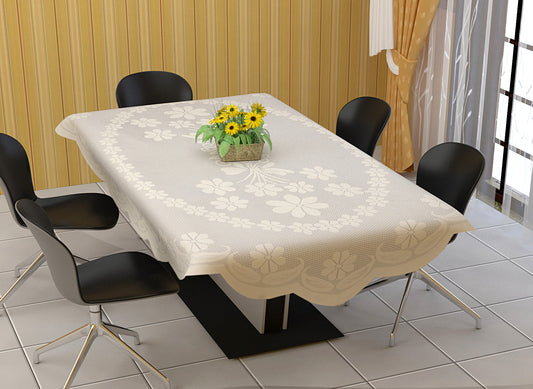 Bigger Fish Poly Cotton , Decorative Hand Made Star Oval Dining Table Cover for 6-8 Seater (60 X 90 Inches) (Cream)