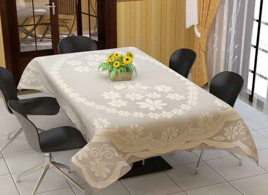 Bigger Fish Poly Cotton , Decorative Hand Made Star Dining Table Cover for 6-8 Seater (60 X 90 Inches) (Cream)