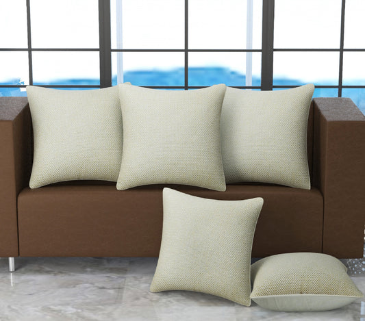 Bigger Fish Set of 5 Plain Jute 16x16 Inch Cream Cushion Covers