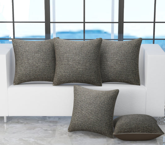 Bigger Fish Set of 5 Plain Jute 16x16 Inch Brown Cushion Covers